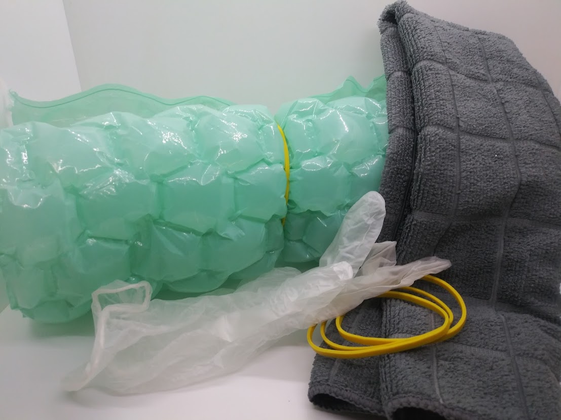 DIY pocket pussy bubble wrap. Showing the supplies needed to create a bubble wrap pocket pussy.