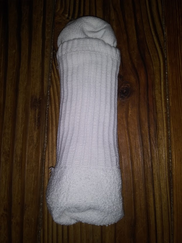 DIY pocket pussy with socks. Showing socks rolled together.