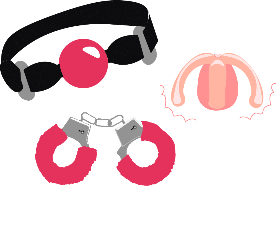 ball-gag, handcuffs, and panty vibrator