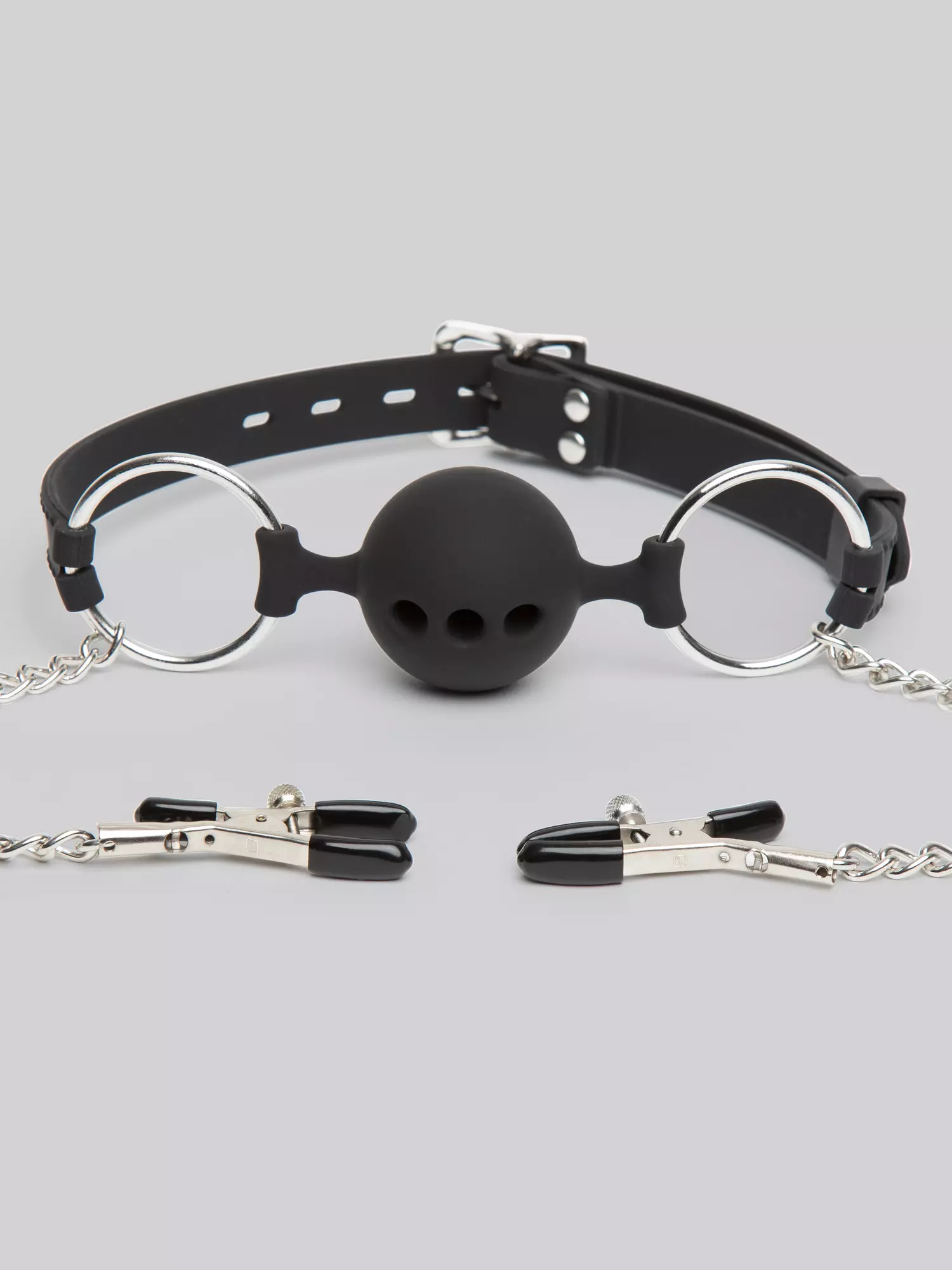 DOMINIX Deluxe Large Gag with Nipple Clamps. Slide 11