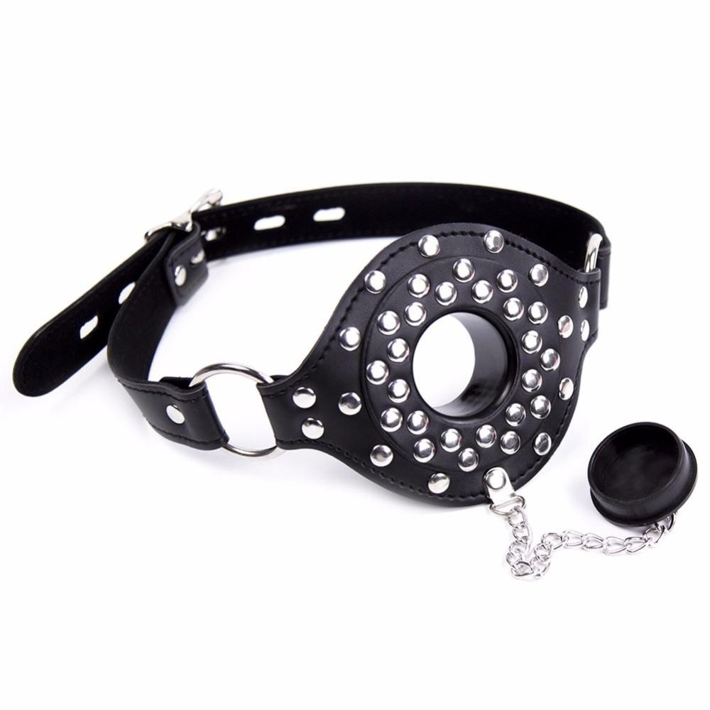 Leather Studded Open Mouth Feeding Gag