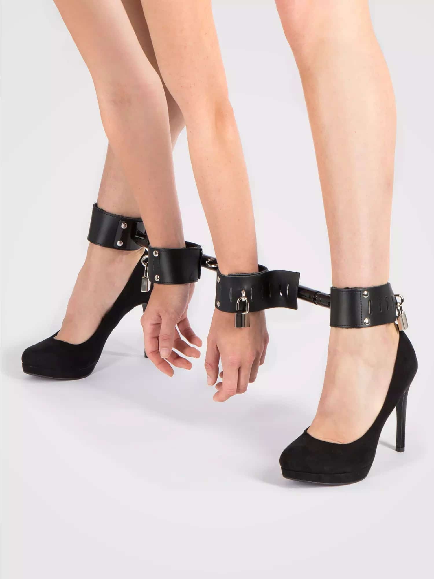 Bondage Boutique Extreme Expandable Spreader Bar with Leather Cuffs. Slide 1