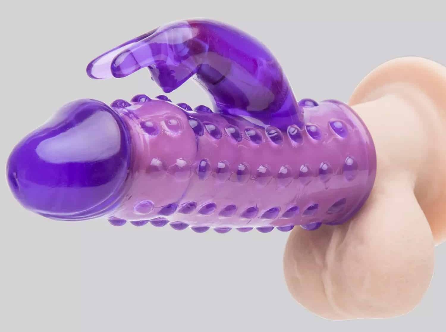 BASICS Vibrating Penis Sleeve with Clitoral Rabbit Vibrator. Slide 5