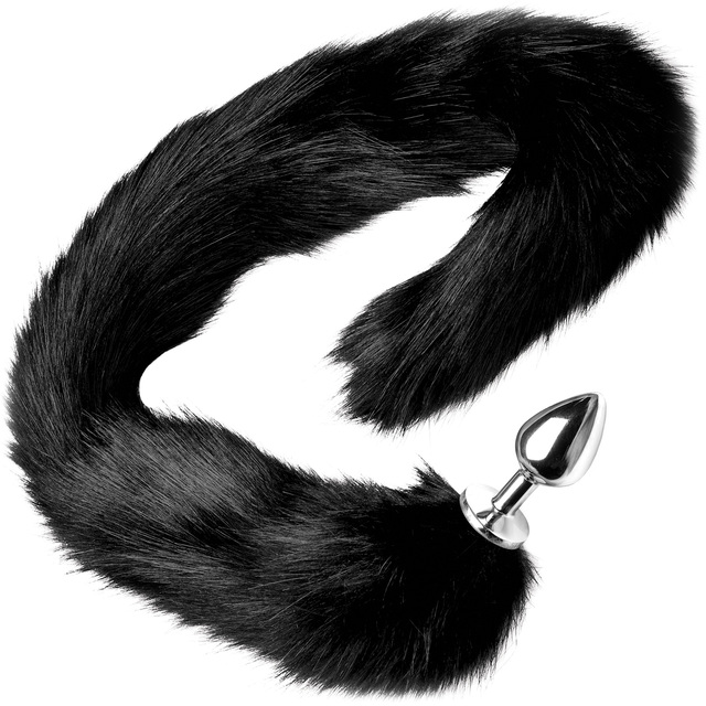 Product Tailz Aluminum Anal Plug With Extra Long Black Faux Mink Tail