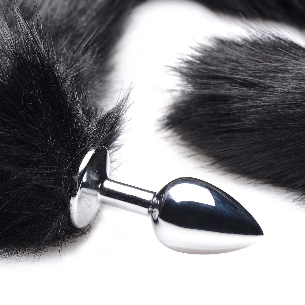 Tailz Aluminum Anal Plug With Extra Long Black Faux Mink Tail. Slide 2