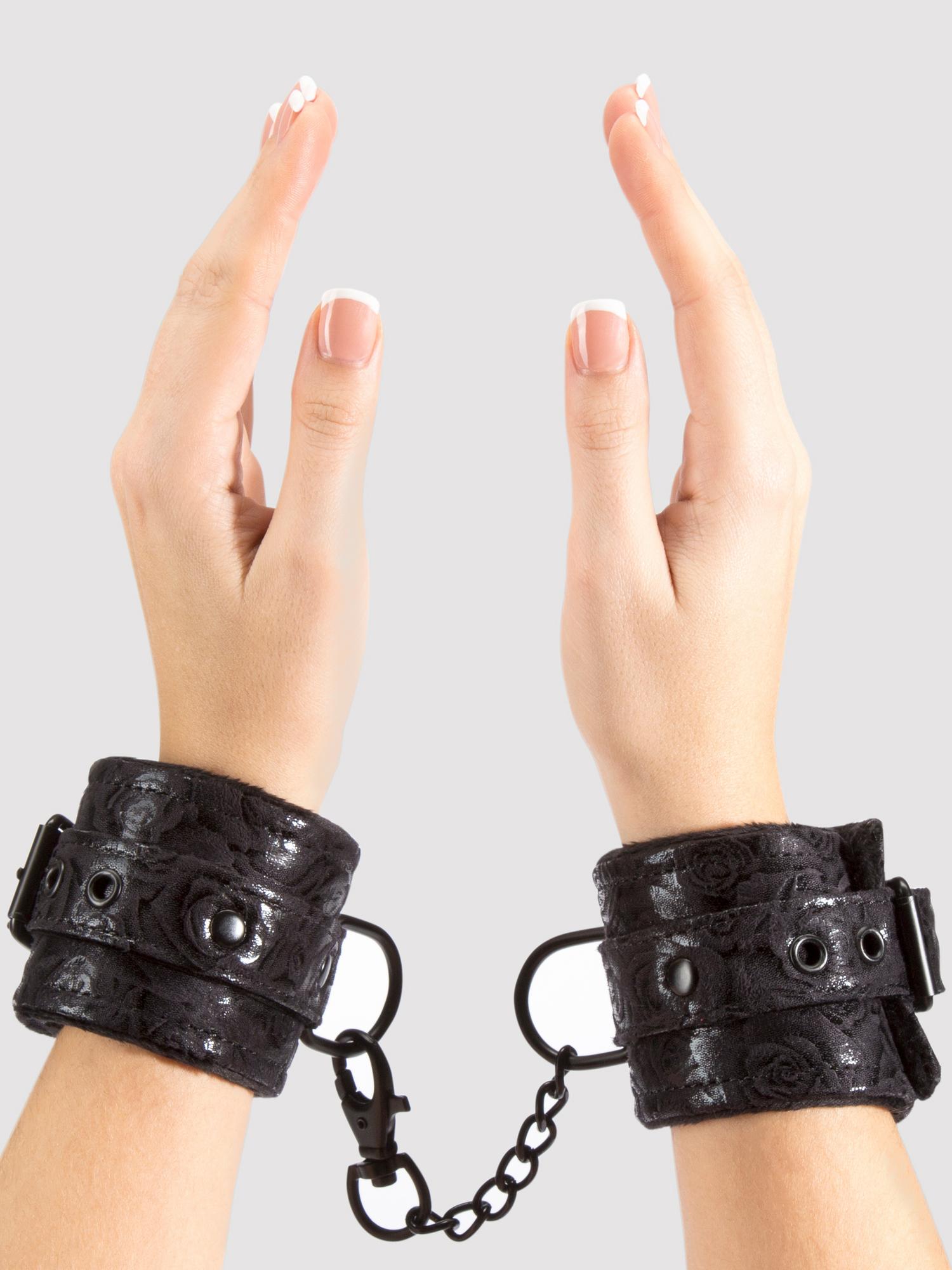 Bondage Boutique Black Rose Wrist Cuffs. Slide 5