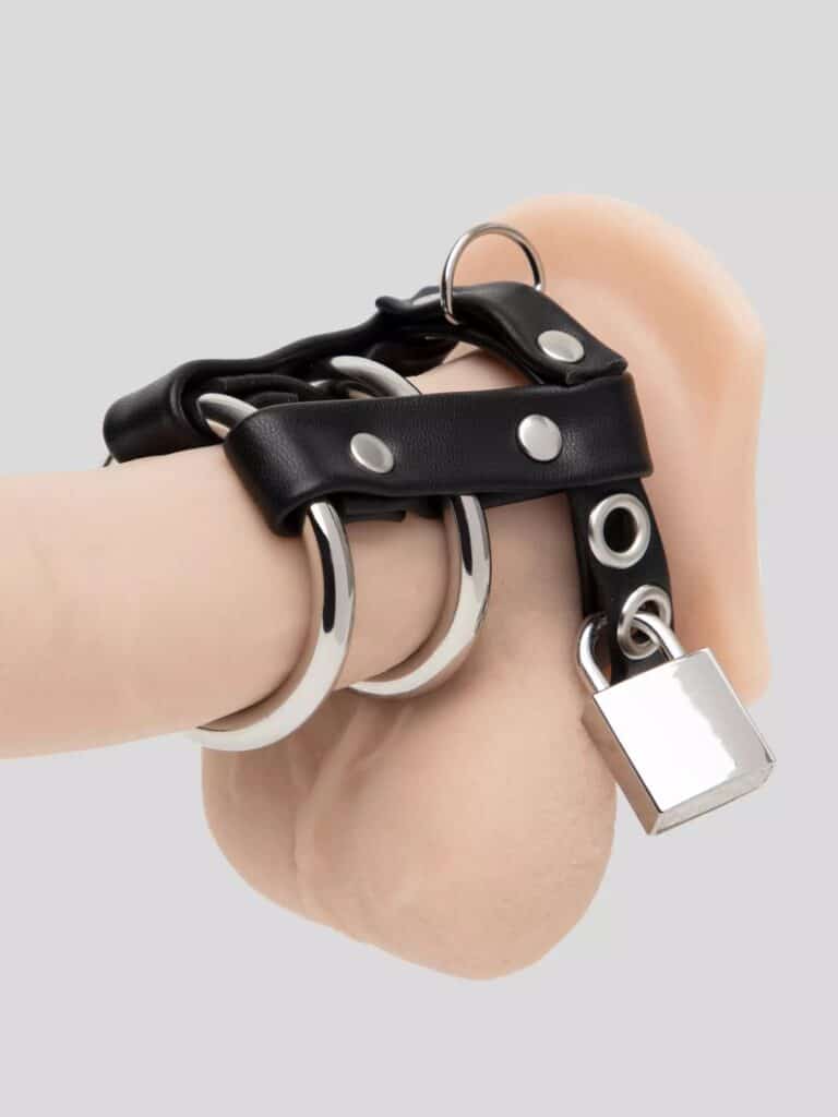2 Inch Double Metal Cock Ring With Locking Ball Strap - Gates of Hell Chastity Cages 