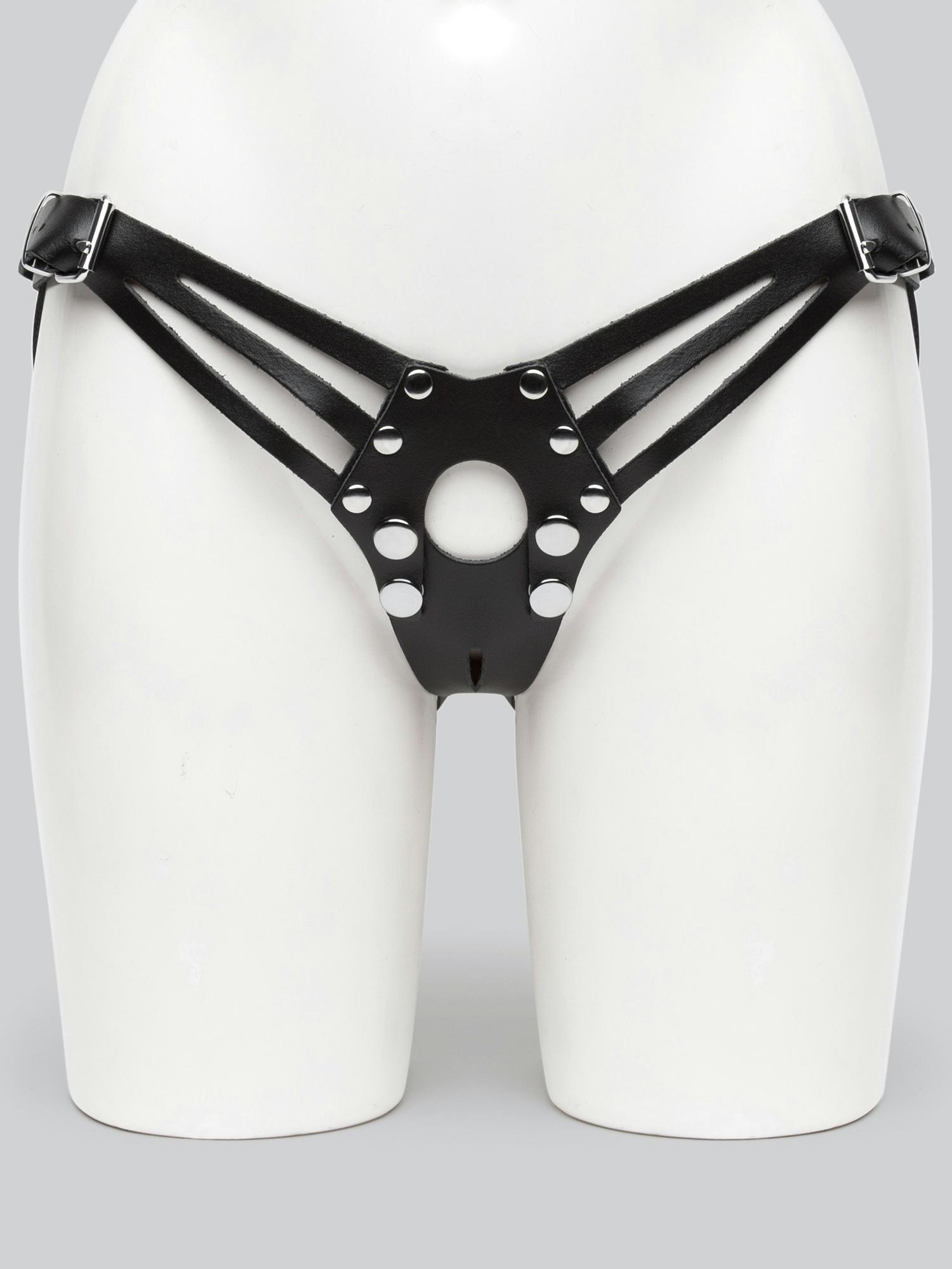 DOMINIX Deluxe Leather Strap-On Harness. Slide 1