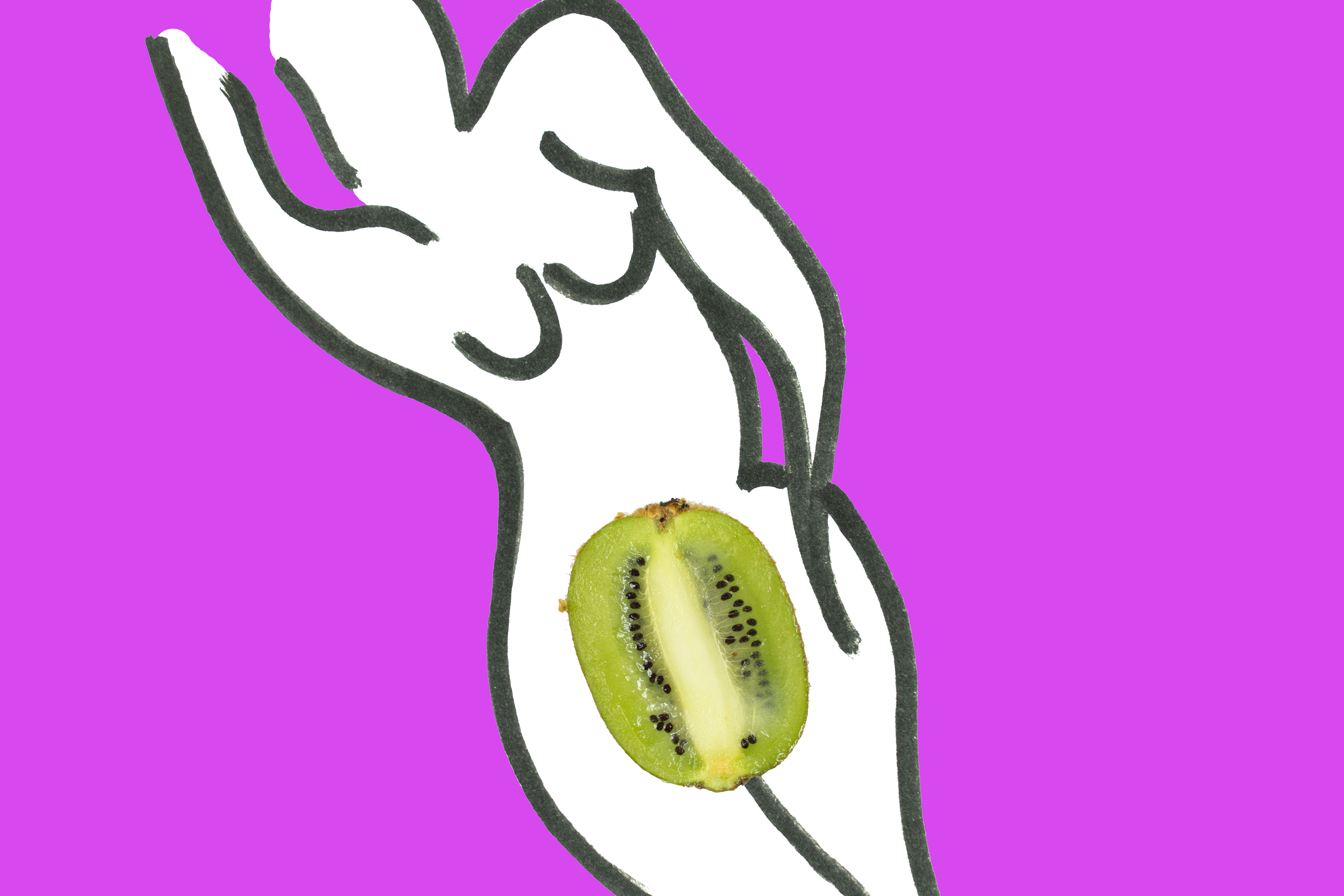 female body with kiwi as vagina