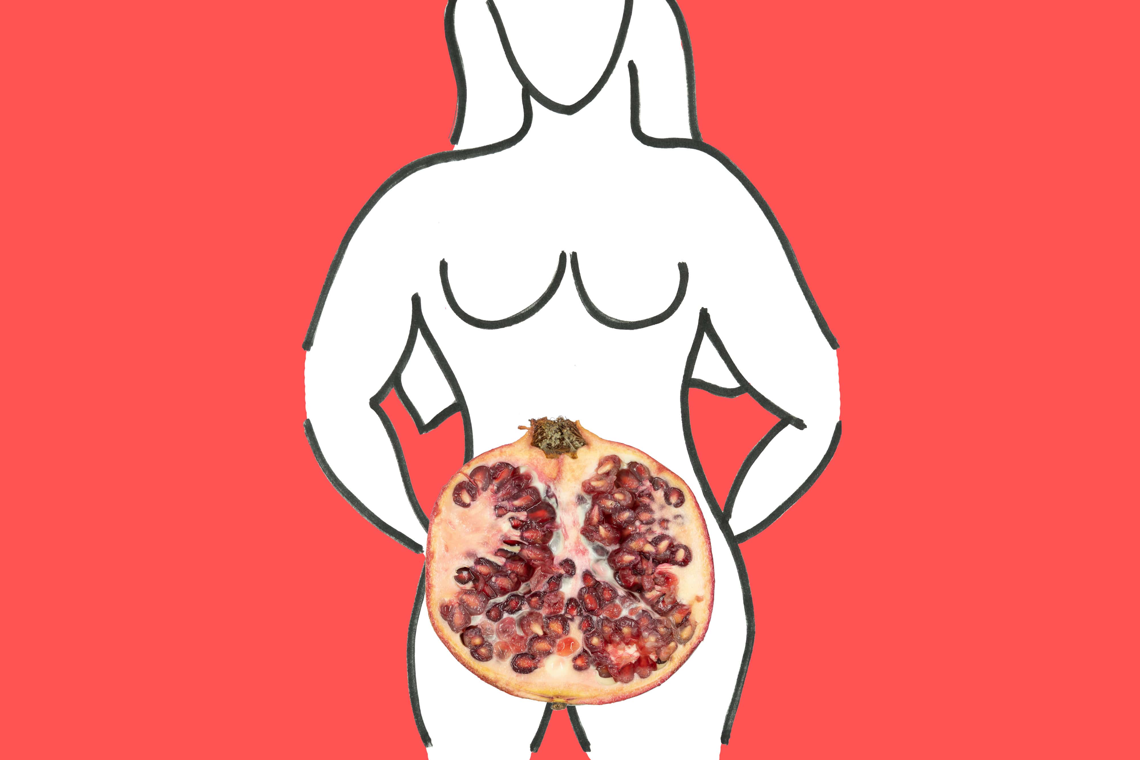 female body with pomegranate as vagina