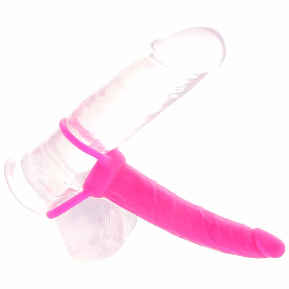 Silicone Love Rider Dual Penetrator In Pink. Slide 2