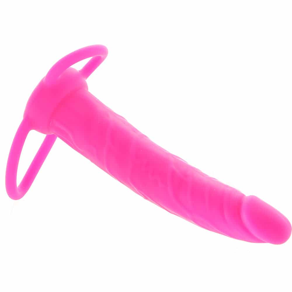 Silicone Love Rider Dual Penetrator In Pink. Slide 5