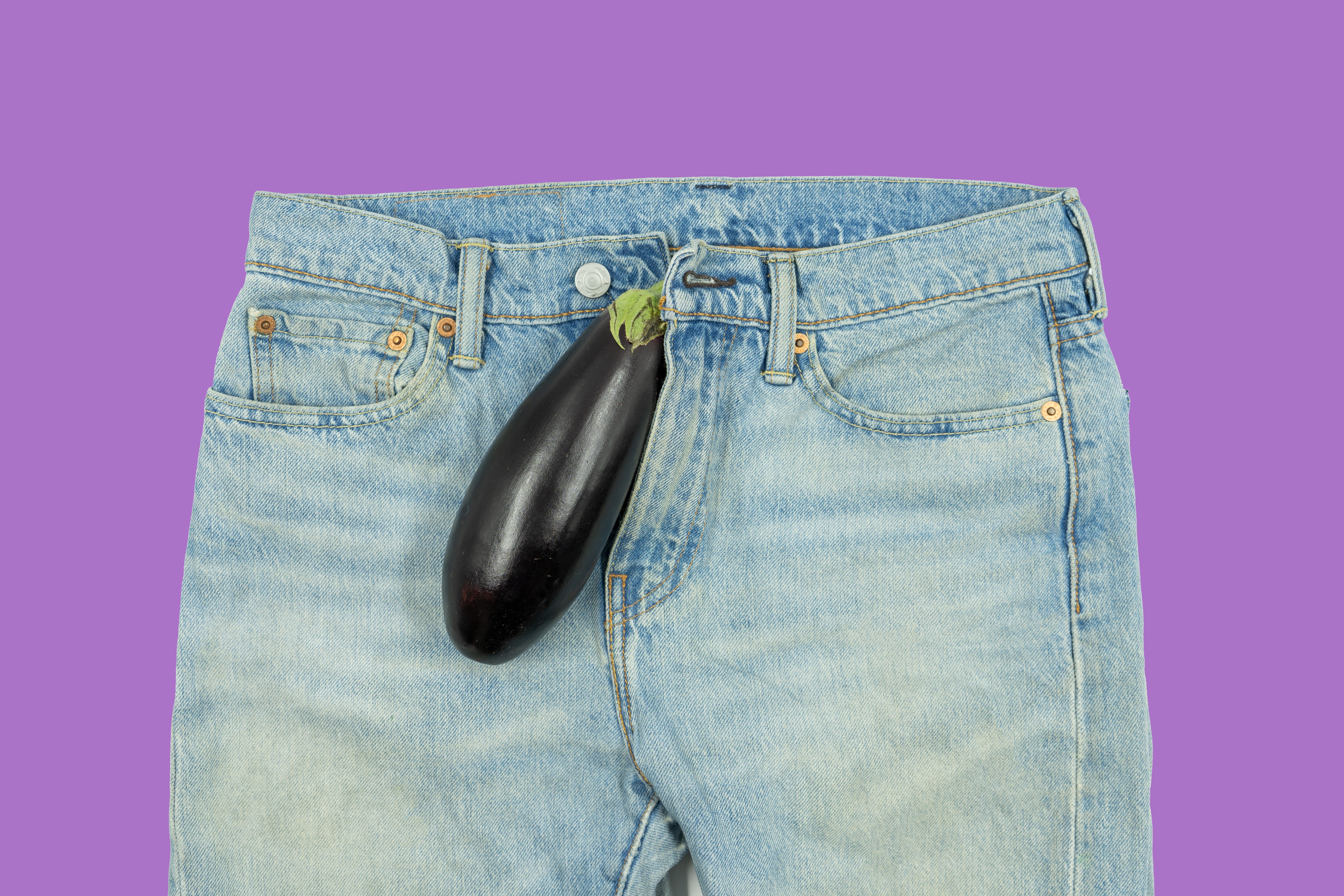 jeans and a eggplant as dick