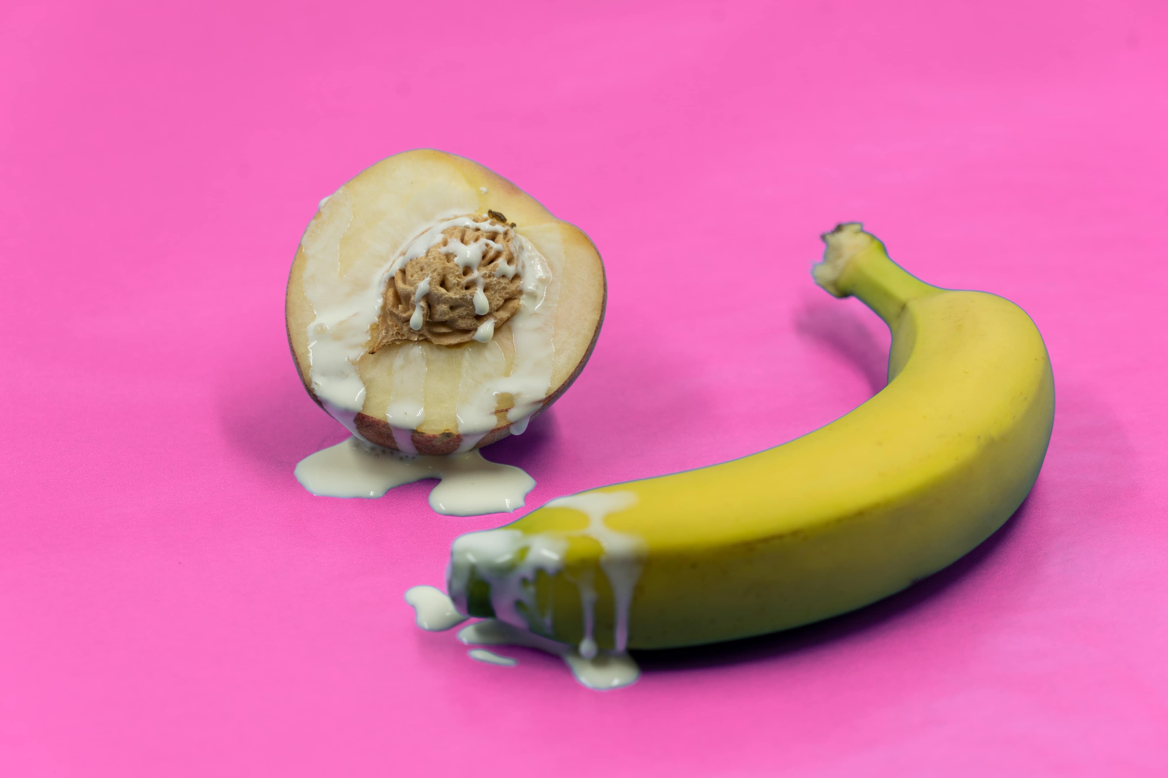 banana and other fruit with cream on