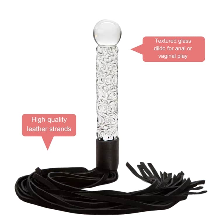 Icicles No 38 Glass Dildo with Leather Flogger. Slide 1