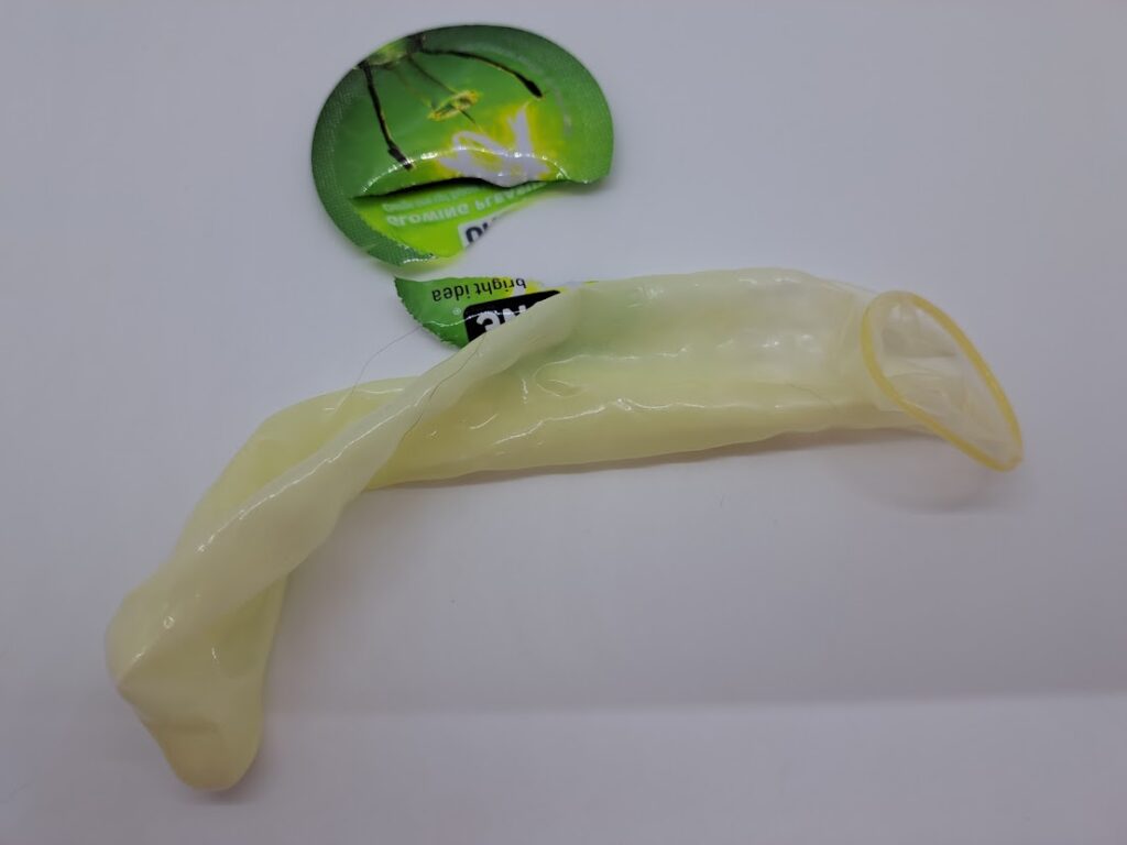Stuffed condom homemade dildo
