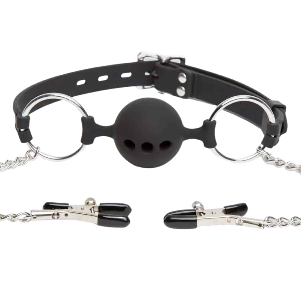 DOMINIX Deluxe Ball Gag with Nipple Clamps. Slide 11