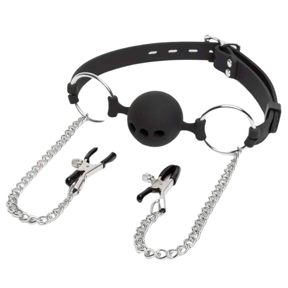DOMINIX Deluxe Ball Gag with Nipple Clamps. Slide 12