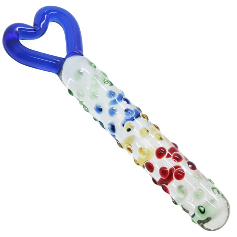 Crystal Glass Dildo With Heart Handle - Transparent Dildos with a Splash of Colour