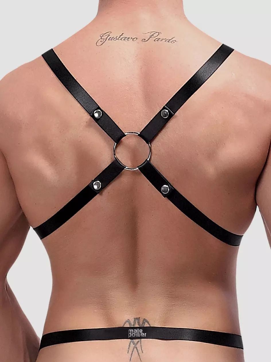 Male Power Shoulder Harness With Cock Ring. Slide 1