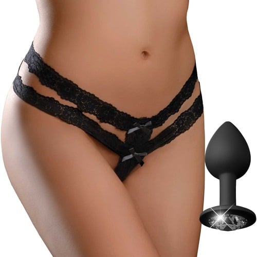 Product Hook Up Panties Crotchless Secret Gem with Butt Plug by Pipedream 