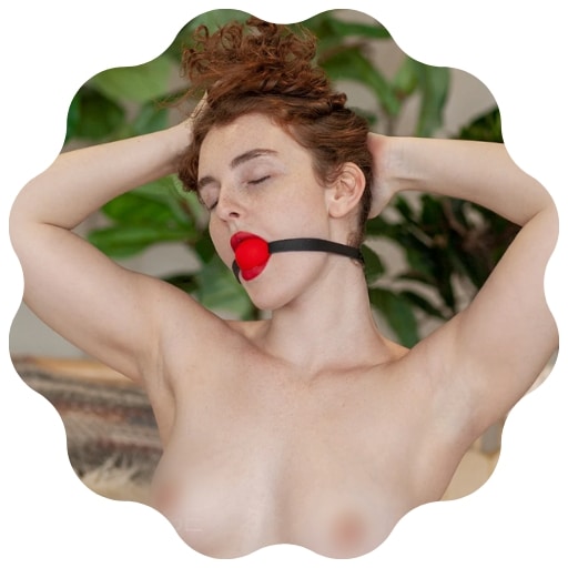 Now you can play around with your power dynamic. Woman wearing a ball gag.