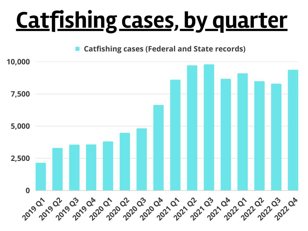 catfishing cases by quarter for the past 4 years 