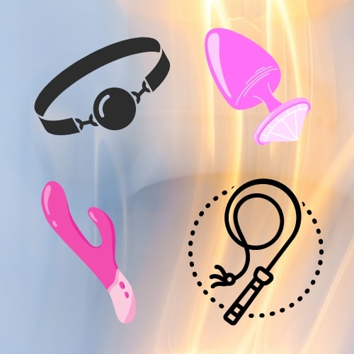 Examples of props and sex toys to use during rough sex. Anal toys, impact toys, and vibrators.