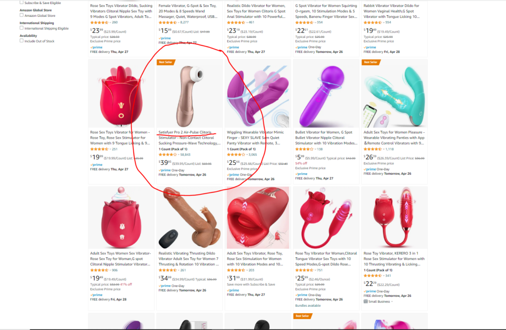 Amazon Satisfyer brand search