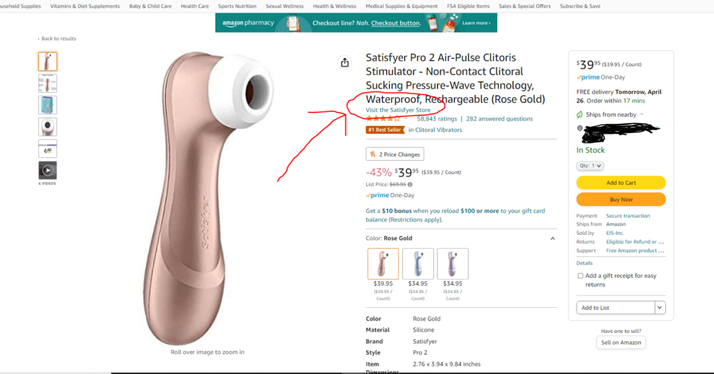 Find the link to visit the Satisfyer store front