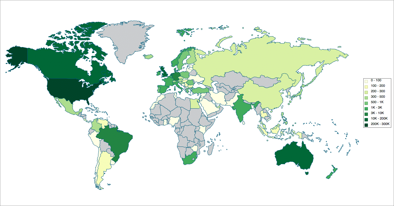 Fetlife users by country of residence