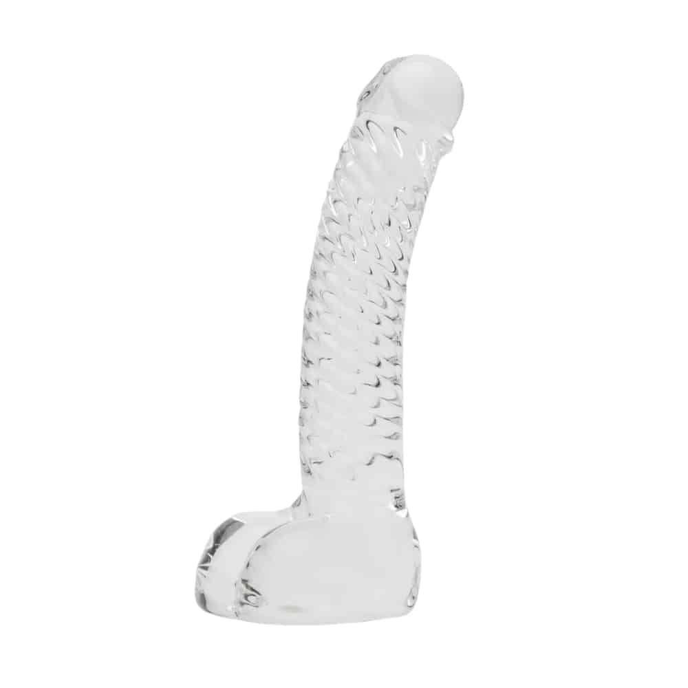 Realistic Textured Sensual Glass Dildo with Balls. Slide 3