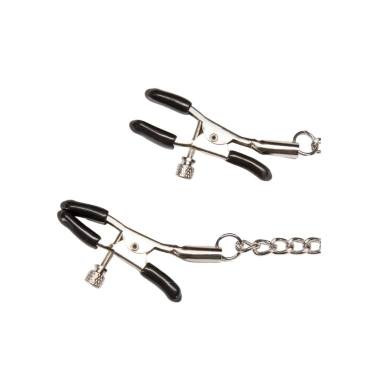 Adjustable Nipple Clamps and Clit Clamp - Try Nipple Stretching With Some Predicament Bondage