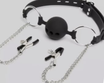 DOMINIX Deluxe Large Gag with Nipple Clamps. Slide 3