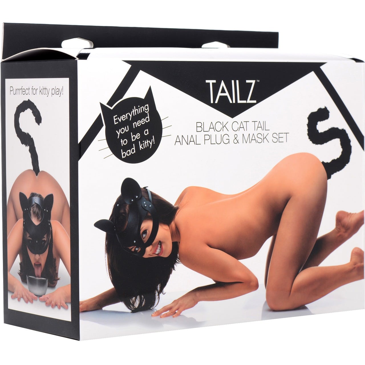 Tailz Anal Plug With Black Faux Fur Cat Tail & Cat Mask . Slide 5