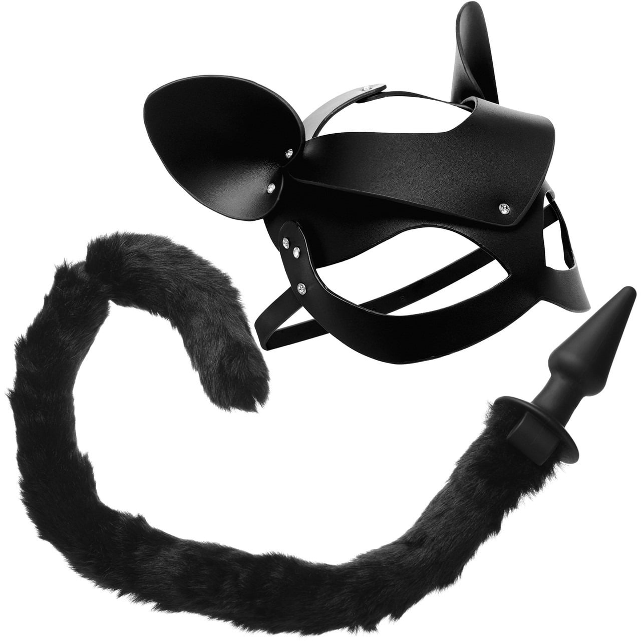 Tailz Anal Plug With Black Faux Fur Cat Tail & Cat Mask . Slide 3