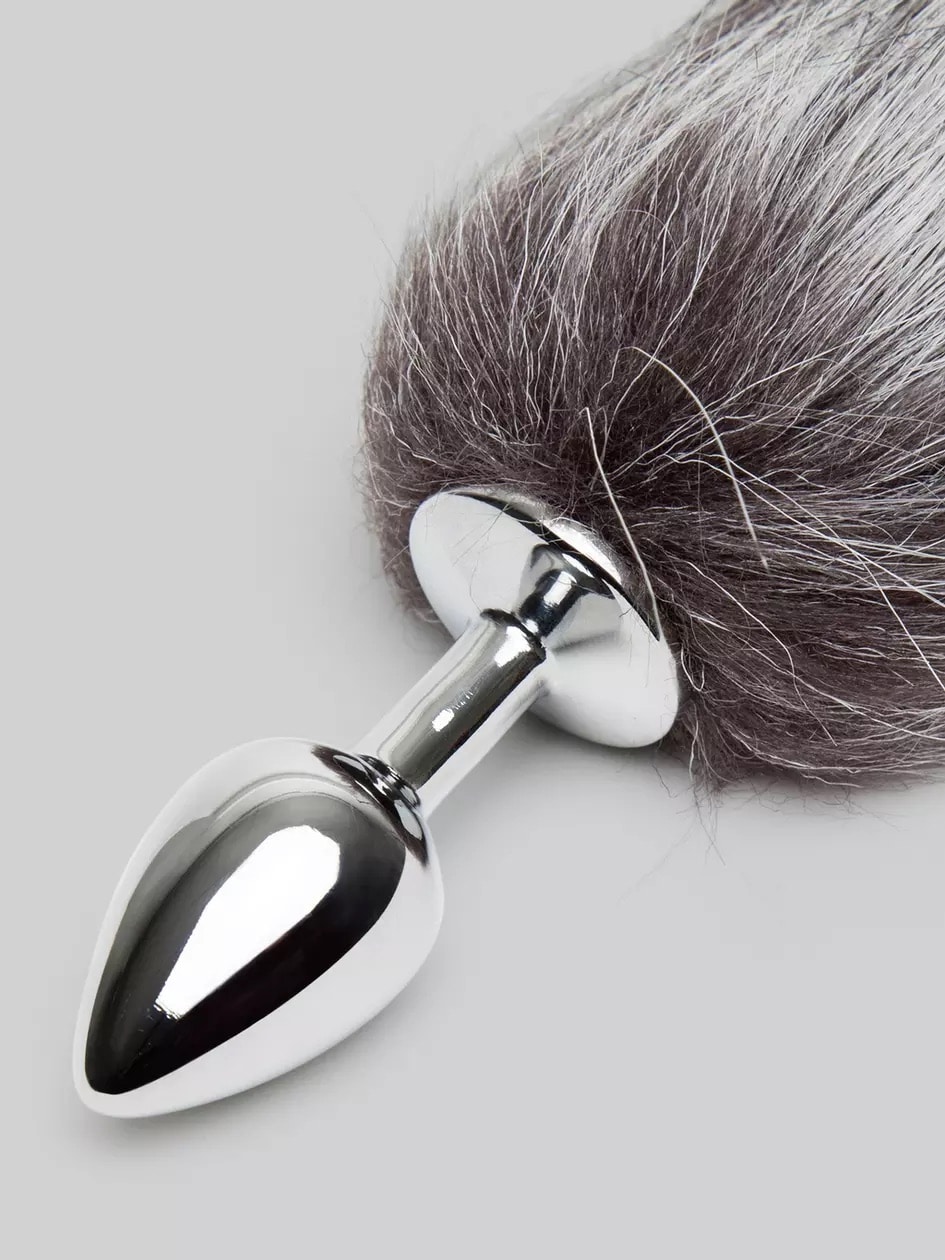 Dominix Deluxe Stainless Steel Faux Silver Fox Tail Butt Plug. Slide 2