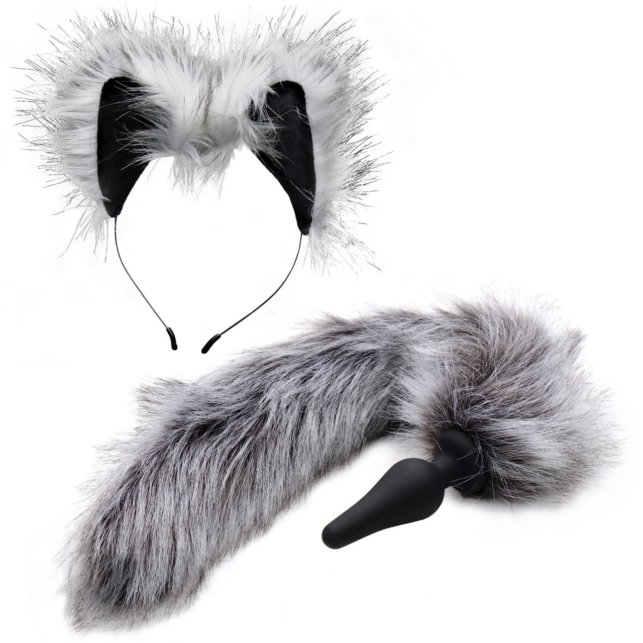 Tailz Grey Wolf Faux Fur Tail and Matching Ears. Slide 1