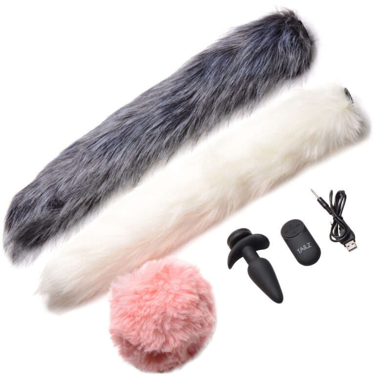 Tailz Vibrating Anal Plug with 3 Interchangeable Snap-On Tails - Choose Between Different Fluffy Tails