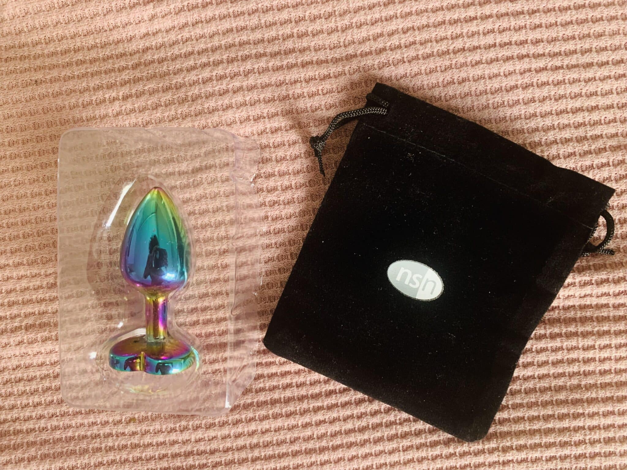 Rear Assets Small Jeweled Rainbow Heart Aluminum Butt Plug 2 Inch. Slide 6
