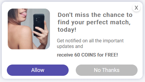 60 free coins to allow chat notifications on discreet meets