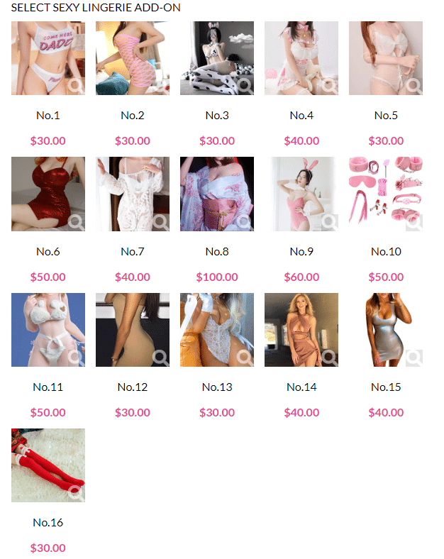 sex doll clothing selection