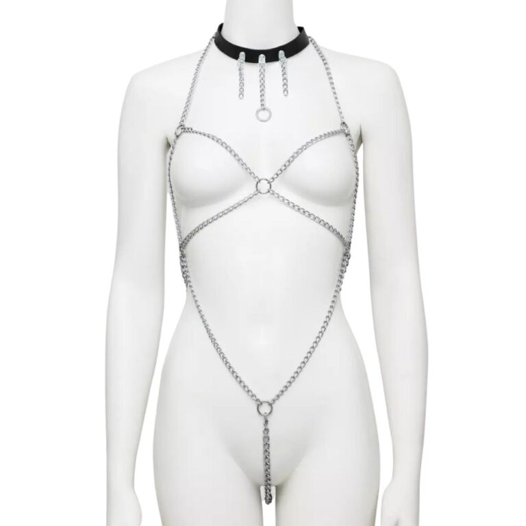 DOMINIX Deluxe Open-Body Chain Harness with Leather Collar - Kinky Harnesses from DOMINIX to Spice Up Your Look