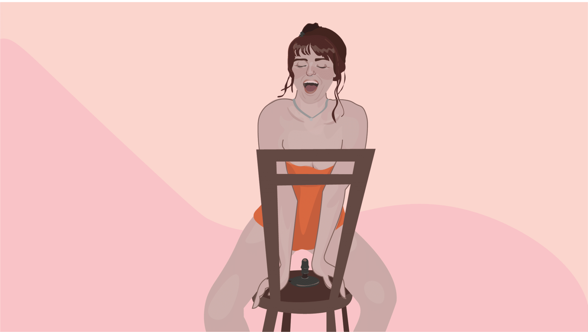 illustrated masturbation positions, chair mounted dildo