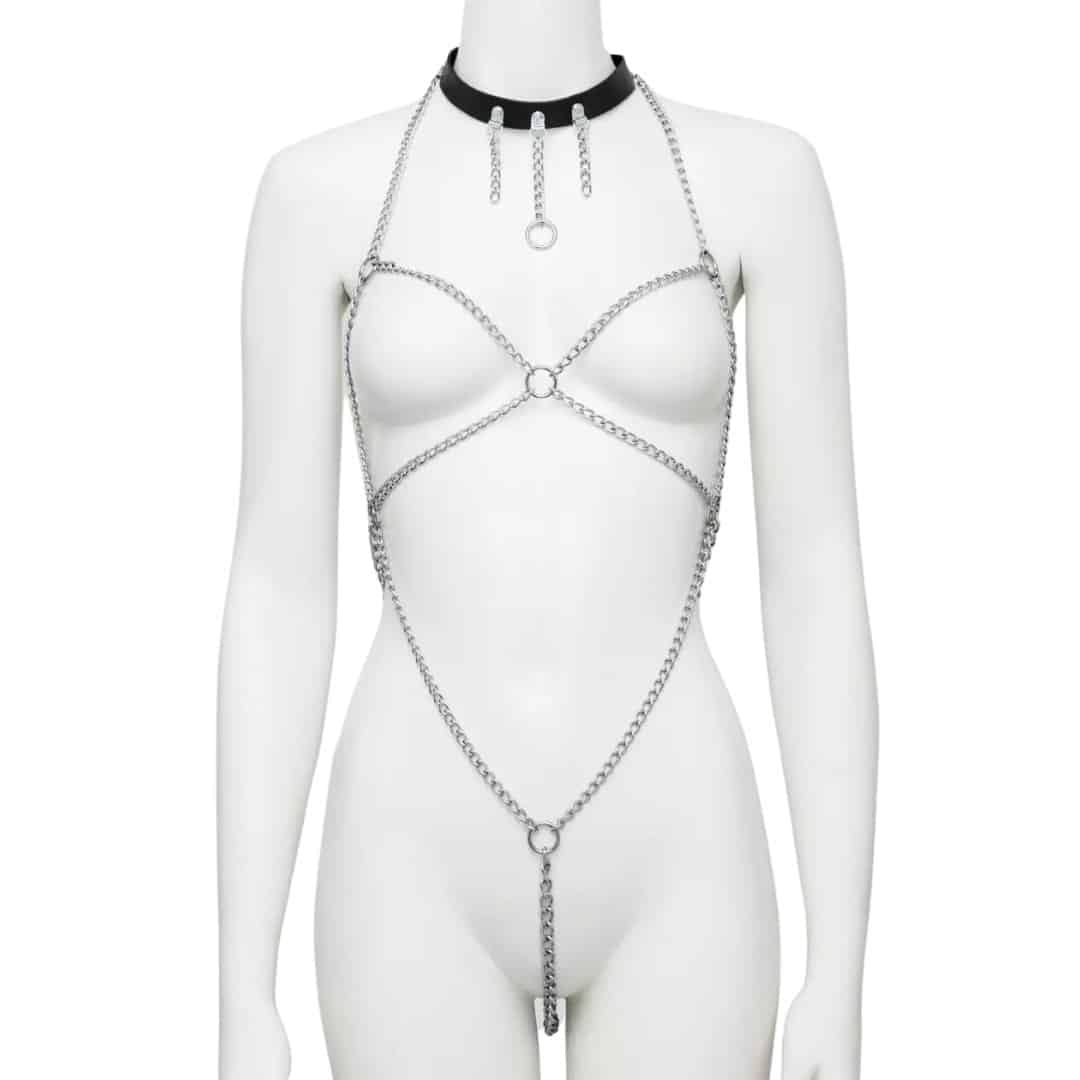 Open-Body Chain Harness w/  Leather Collar