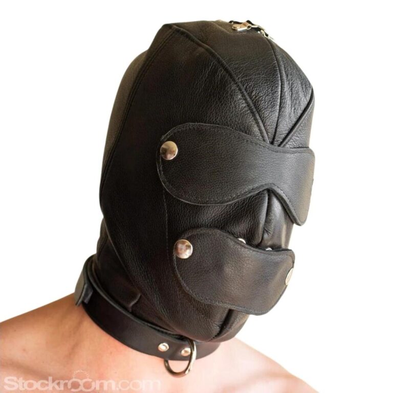 Premium Leather Hood w/ Gag & Blindfold - Extreme Leather Blindfold Alternatives: Bondage Hoods & Masks