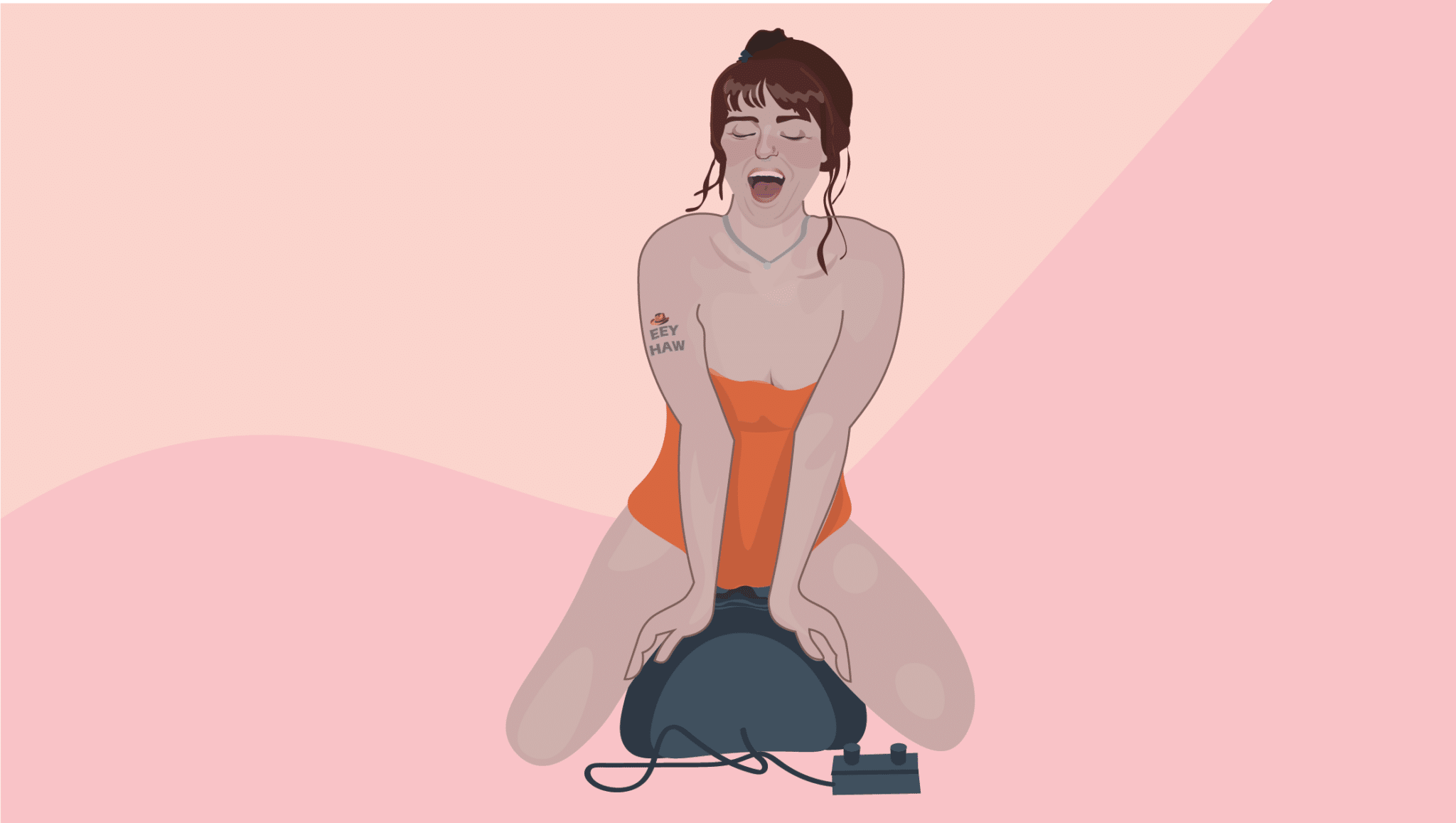 Illustrated girl riding sybian sex machine