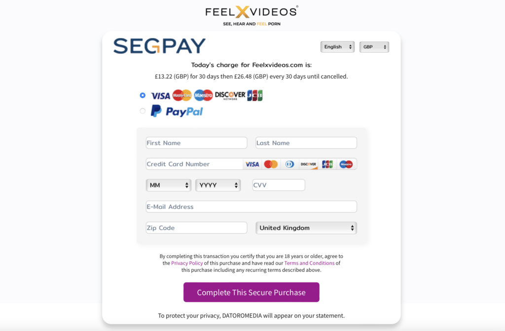FeelXVideo payment methods