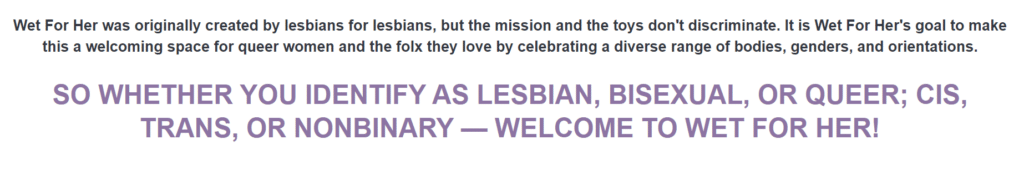 Vision and statement of inclusivity on the Wet For Her website.