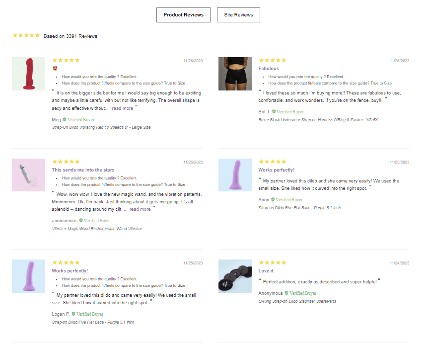 The Review-section of the Wet For Her website.